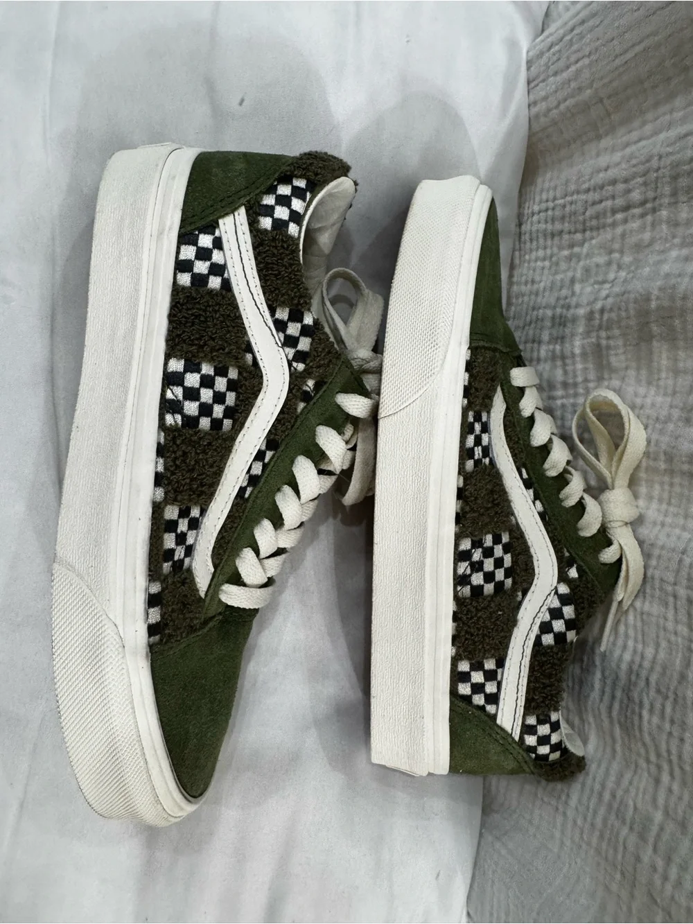 Vans Olive Green High-Top Checkerboard Suede Sneakers